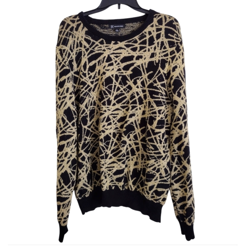 INC black metallic gold crew neck sweater size XL